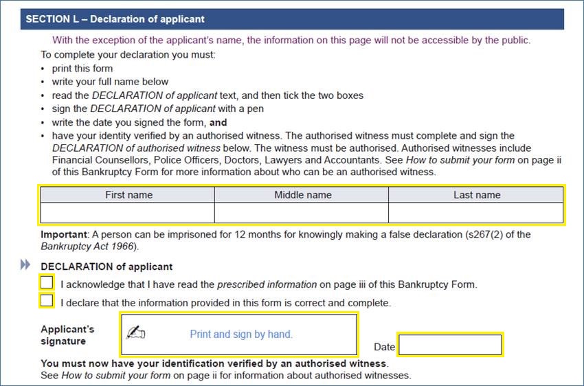Example image of declaration of applicant